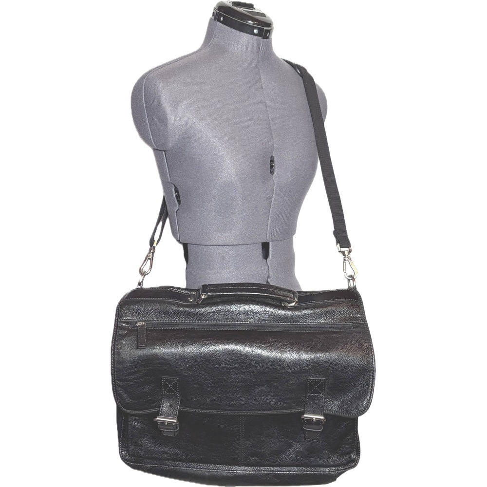 Vintage Mens Black Leather Briefcase Messenger Bag Laptop Crossbody Distressed